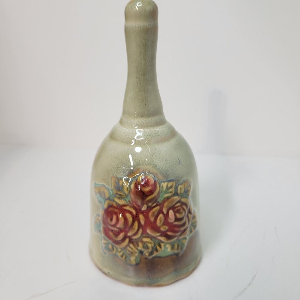 Ceramic Hand Bell with Embossed Roses Floral Design Decorative Bell